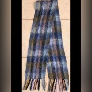 Vintage Mohair Wool Plaid Fringe Scarf